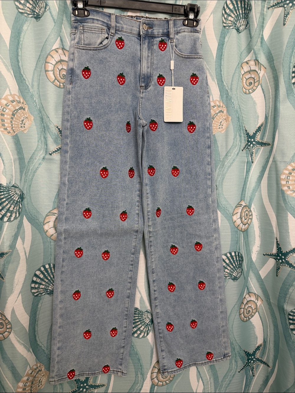 Embroidered Strawberry Light Blue Women’s Jeans